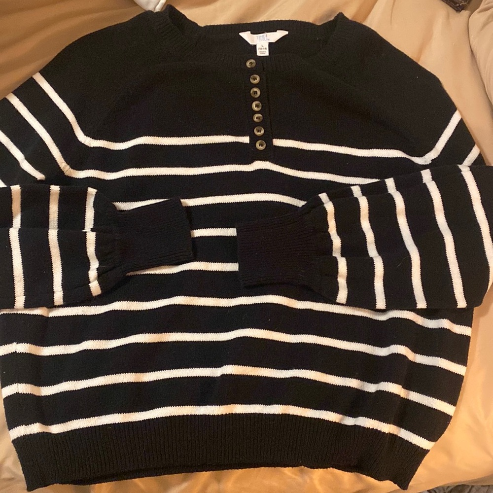 Black and white striped sweater with buttons